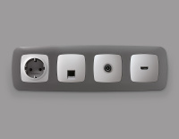 Лицевая панель OMEGA (Серебро глянец) для электрической розетки с/з QUANT (Ambrella Volt, OP4060)